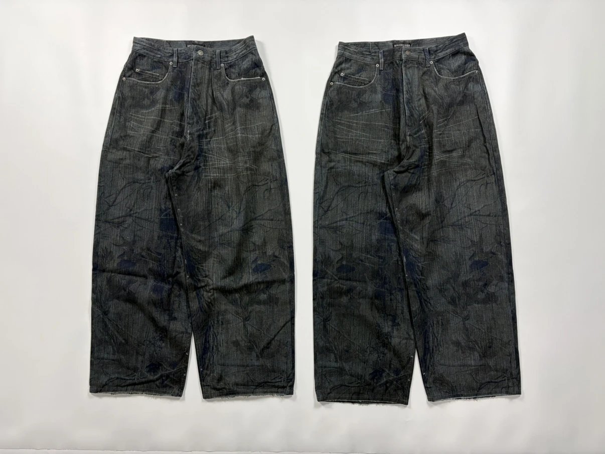 BALENCIAGA Wide-Leg Distressed Camouflage-Print Jeans