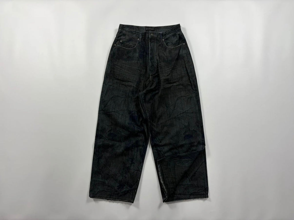 BALENCIAGA Wide-Leg Distressed Camouflage-Print Jeans