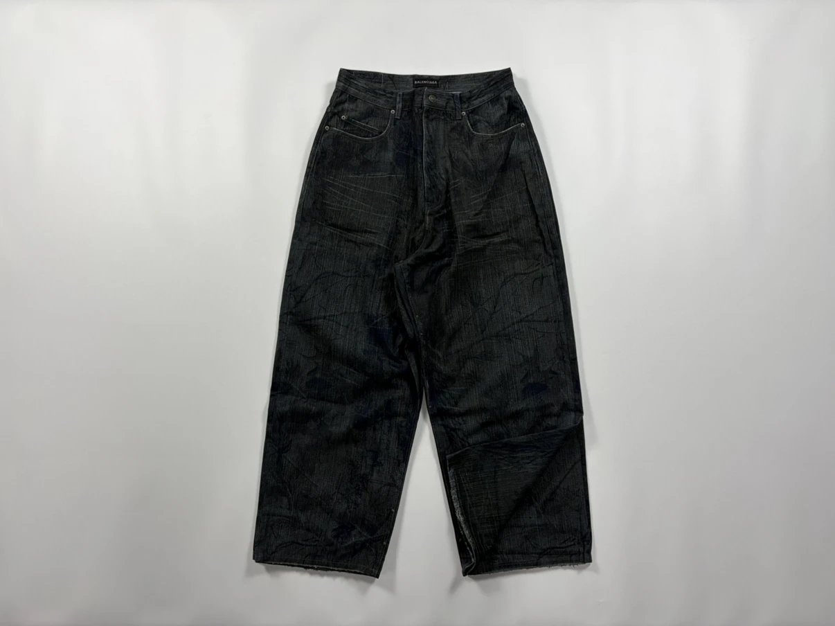 BALENCIAGA Wide-Leg Distressed Camouflage-Print Jeans